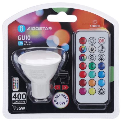 Aigostar - LED RGBW regulējamā spuldze GU10/4,8W/230V 3000K + tālvadība