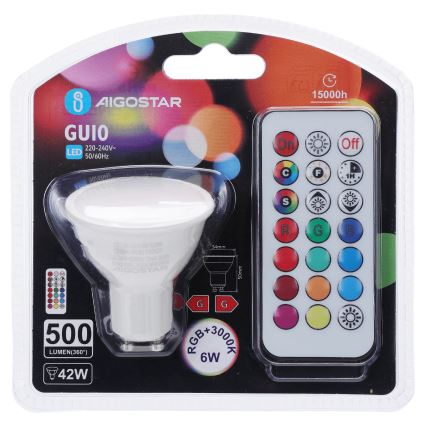 Aigostar - LED RGBW regulējama spuldze GU10/6W/230V 3000K + tālvadības pults