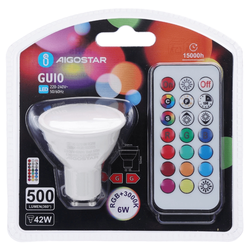Aigostar - LED RGBW regulējama spuldze GU10/6W/230V 3000K + tālvadības pults