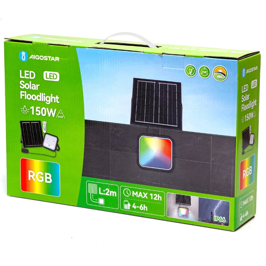 Aigostar - LED RGBW Regulējams saules prožektors LED/150W/3,4V IP66 12000 mAh ar tālvadības pulti