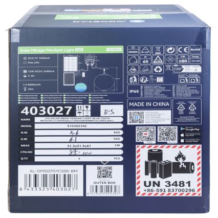 Aigostar - LED RGBW Aptumšojama saules enerģijas lampa MESH LED/35W/3,7V 8000 mAh 2700K-6500K IP65 d. 50 cm