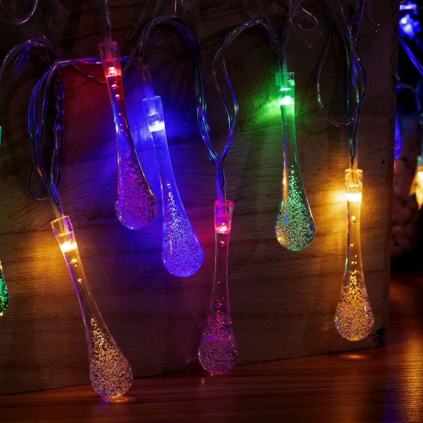 Aigostar - LED āra Ziemassvētku virtene 25xLED/8 funkcijas 3xAA 2,5m IP44 daudzkrāsu pilieni