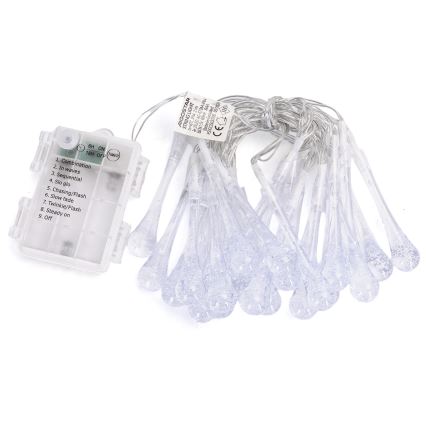 Aigostar - LED āra Ziemassvētku virtene 25xLED/8 režīmi 3xAA 2,5m IP44 daudzkrāsaini pilieni