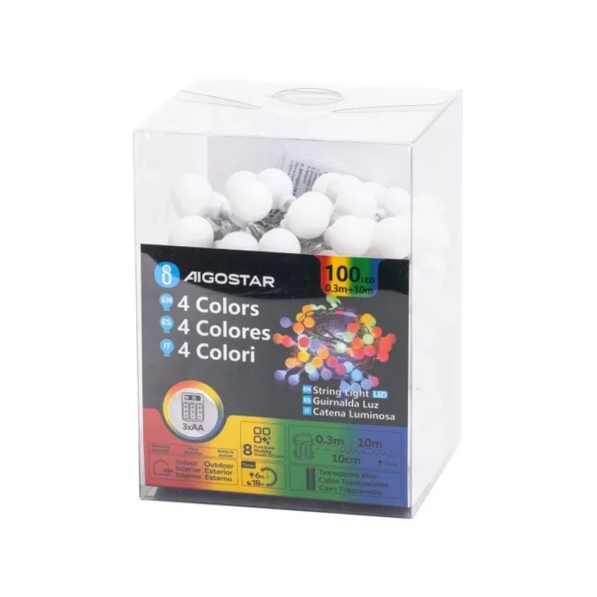 Aigostar - LED RGBY Āra Ziemassvētku virtene 100xLED/3xAA/8 funkcijas 10,3 m IP44