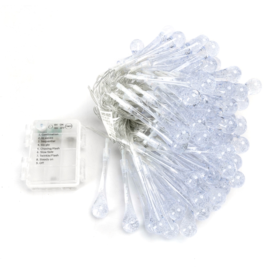 Aigostar - LED āra Ziemassvētku virtene 100xLED/8 režīmi, 3xAA, 10 m, IP44, daudzkrāsainas pilienu formas