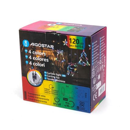 Aigostar - LED RGBY āra  virtene 120xLED/8 funkcijas 3x0,6m IP44 daudzkrāsaina + ar tālvadības pulti