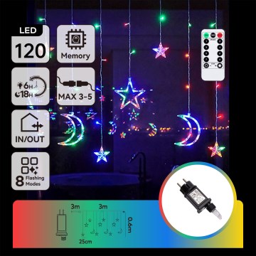 Aigostar - LED RGBY āra Ziemassvētku virtene 120xLED/8 režīmi 3x0,6m IP44 daudzkrāsaina + ar tālvadības pulti