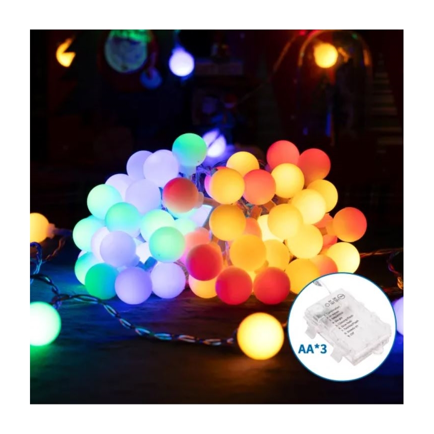 Aigostar - LED RGBY Āra Ziemassvētku virtene 50xLED/3xAA/8 funkcijas 5,3 m IP44