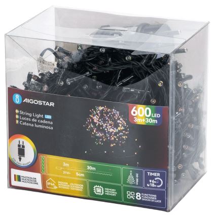 Aigostar - LED RGBY āra Ziemassvētku virtene 600 LED/8 režīmi 30 m IP44