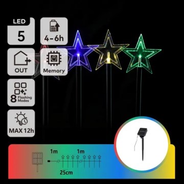 Aigostar - LED RGBY saules darbināms Ziemassvētku gaismeklis 5xLED/1,2V/8 režīmi 1m IP65 800mAh zvaigznes