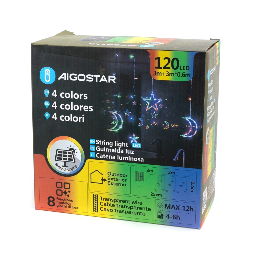 Aigostar - LED saules virtene 120xLED/8 apgaismojuma režīmi 3x0,6 m 500 mAh IP65 daudzkrāsaina