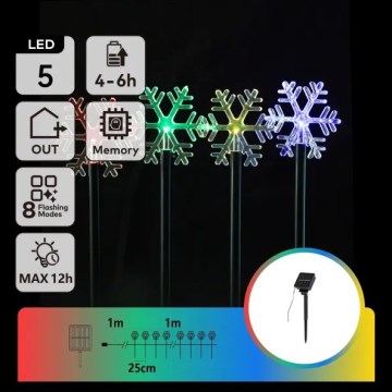 Aigostar - LED RGBY Saules Ziemassvētku gaismeklis 5xLED/1,2V/8 režīmi 1m IP65 800mAh sniegpārslas