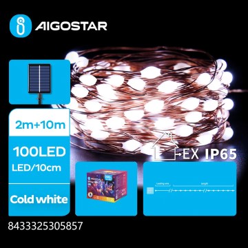 Aigostar - LED saules darbināma Ziemassvētku virtene 100xLED/8 režīmi 12m IP65 800 mAh auksti balta