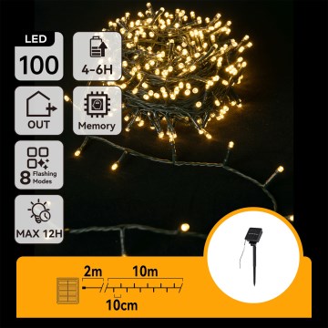 Aigostar - LED saules darbināta Ziemassvētku virtene 100xLED/8 funkcijas 12m IP65 siltā balta 800 mAh