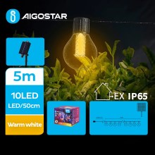 Aigostar - LED Saules enerģijas dekoratīva virtene 10xLED/8 funkcijas 5,5m IP65 silti balta