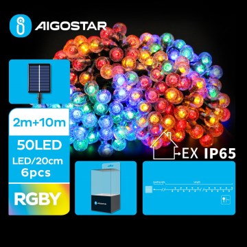 Aigostar - LED Saules enerģijas dekoratīva virtene 50xLED/8 funkcijas 12m IP65 daudzkrāsaina 800 mAh