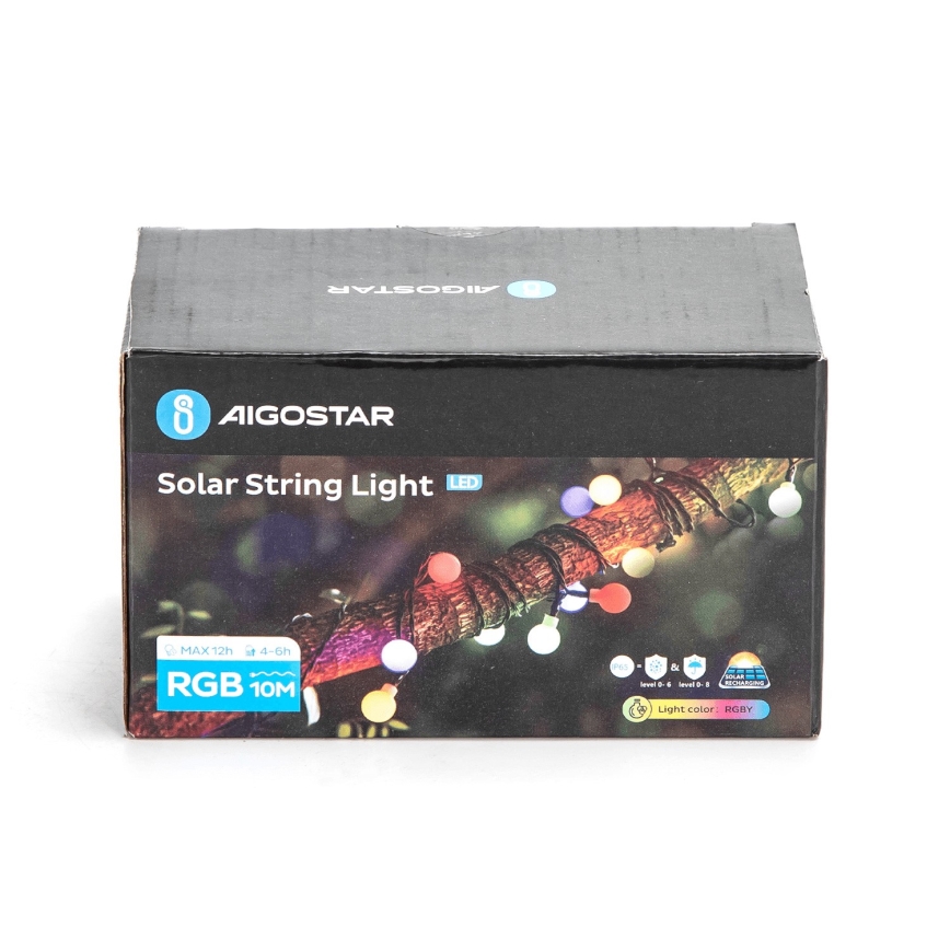 Aigostar - LED Saules enerģijas dekoratīva virtene 50xLED/8 funkcijas 12m IP65 daudzkrāsaina