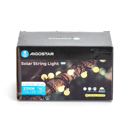 Aigostar - LED Saules enerģijas dekoratīva virtene 50xLED/8 funkcijas 12m IP65 silti balta