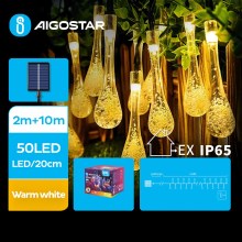 Aigostar - LED Saules enerģijas dekoratīva virtene 50xLED/8 funkcijas 12m IP65 silti balta