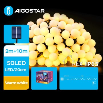 Aigostar - LED Saules enerģijas dekoratīva virtene 50xLED/8 funkcijas 12m IP65 silti balta