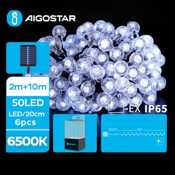 Aigostar - LED Saules enerģijas dekoratīva virtene 50xLED/8 funkcijas 12m IP65 vēsi balts 800 mAh