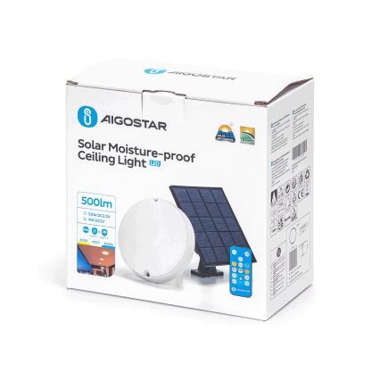 Aigostar - LED Aptumšojama saules enerģijas griestu lampa LED/3,2V 3000K/4000K/6500K IP65 + tālvadības pults