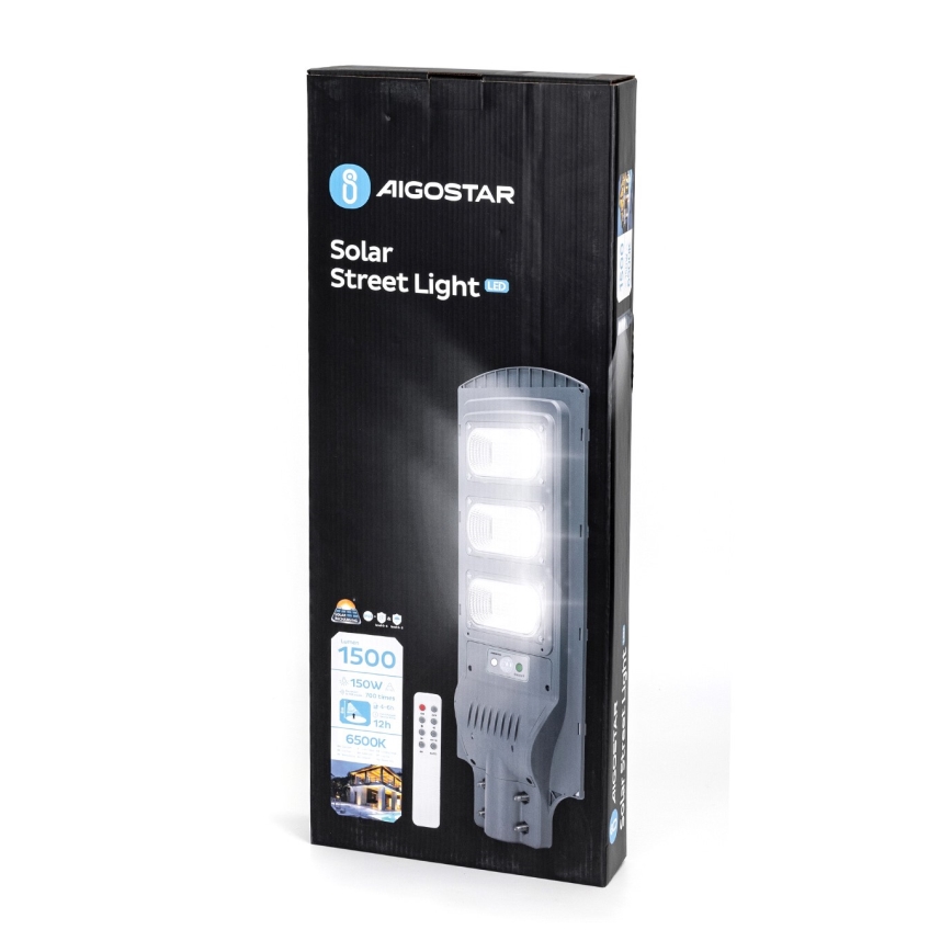 Aigostar - LED Saules enerģijas ielas lampa ar kustību un krēslas sensoru LED/150W/3,2V 15000mAh IP65 6500K + tālvadības pults