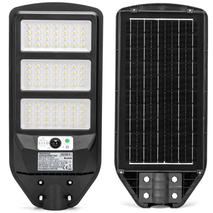 Aigostar - LED Saules enerģijas ielas lampa ar sensoru LED/150W/3,2V 8000mAh IP65 6500K + tālvadības pults