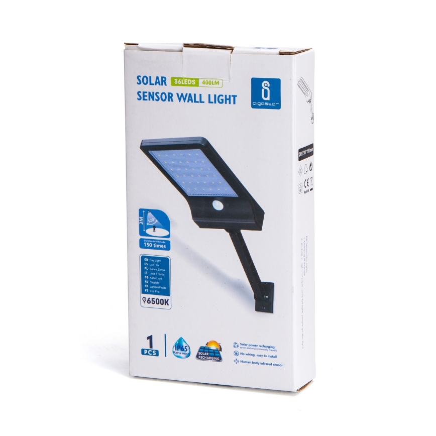 Aigostar - LED Saules enerģijas ielas lampa ar sensoru LED/2,3W/5,5V 1800 mAh IP65