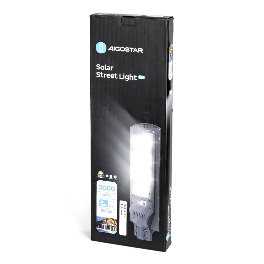 Aigostar - LED Saules enerģijas ielas lampa ar sensoru LED/200W/3,2V 20000mAh IP65 6500K + tālvadības pults