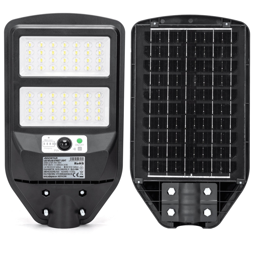 Aigostar - LED Saules enerģijas ielas lampa ar sensoru LED/70W/3,2V 4000mAh IP65 6500K + tālvadības pults