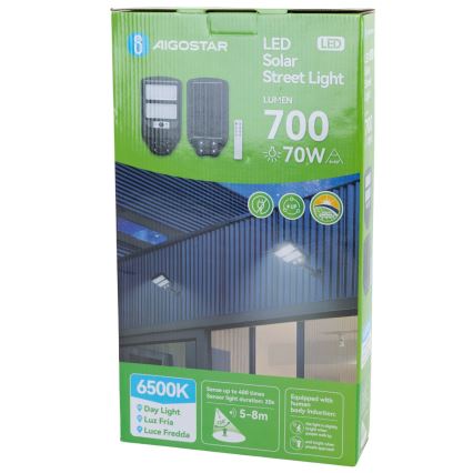 Aigostar - LED Saules enerģijas ielas lampa ar sensoru LED/70W/3,2V 4000mAh IP65 6500K + tālvadības pults