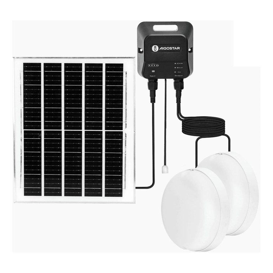 Aigostar - LED Saules enerģijas lampa 2xLED/70W/12V 12000 mAh 6500K d. 20,5 cm + tālvadības pults