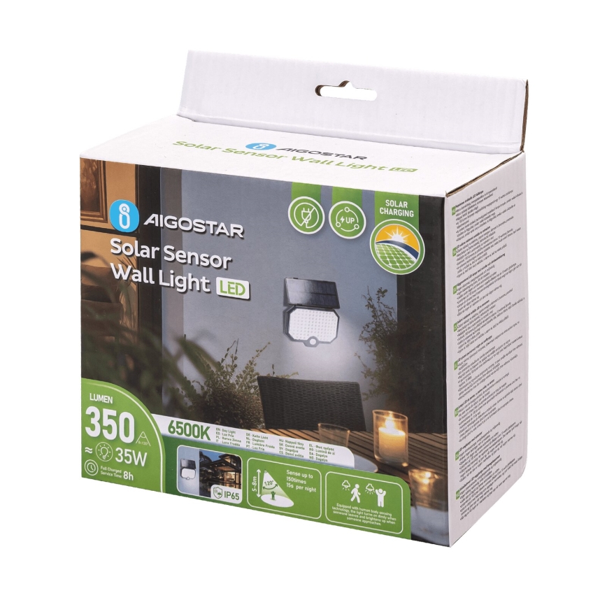 Aigostar - LED Saules enerģijas lampa ar kustību sensoru LED/2,4W/3,7V IP65