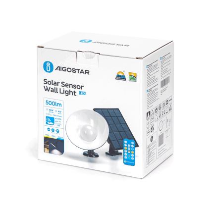 Aigostar - LED Saules enerģijas lampa ar sensoru LED/3,2V 3000K/4000K/6500K IP65 + tālvadības pults