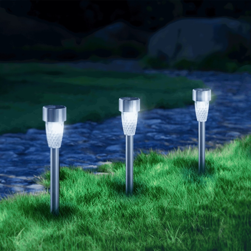 Aigostar - LED Saules enerģijas lampa LED/0,006W/1,2V 40 mAh 29,7 cm matēts hroms 6500K IP44