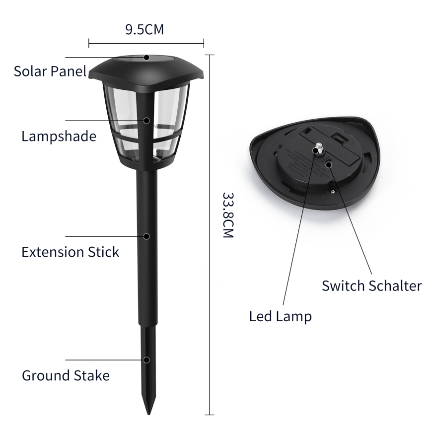 Aigostar - LED Saules enerģijas lampa LED/0,06W/2V 33,8 cm 6500K IP44 melna