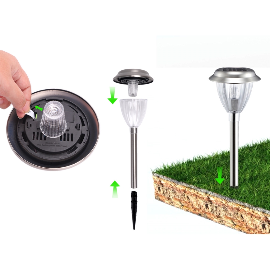 Aigostar - LED Saules enerģijas lampa LED/0,08W/2V 30,4 cm 200 mAh 6500K IP44 matēts hroms