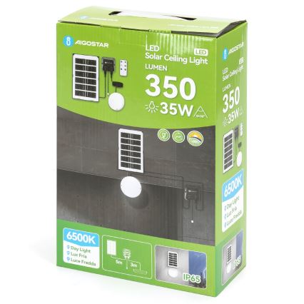 Aigostar - LED Saules enerģijas lampa LED/35W/12V 3000 mAh 6500K d. 16,8 cm + tālvadības pults