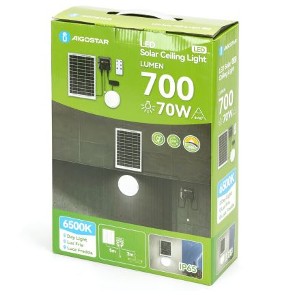 Aigostar - LED Saules enerģijas lampa LED/70W/12V 6000 mAh 6500K d. 20,5 cm + tālvadības pults