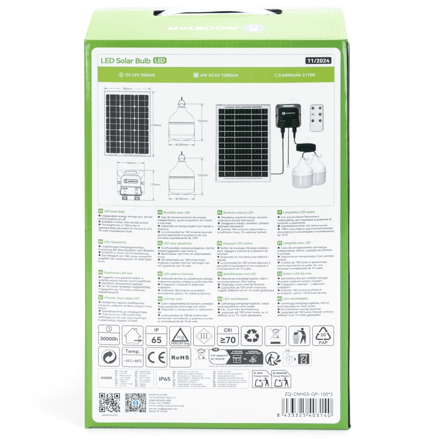 Aigostar - LED Saules enerģijas lustra 2xLED/35W/12V 6000 mAh 6500K d. 10 cm + tālvadības pults