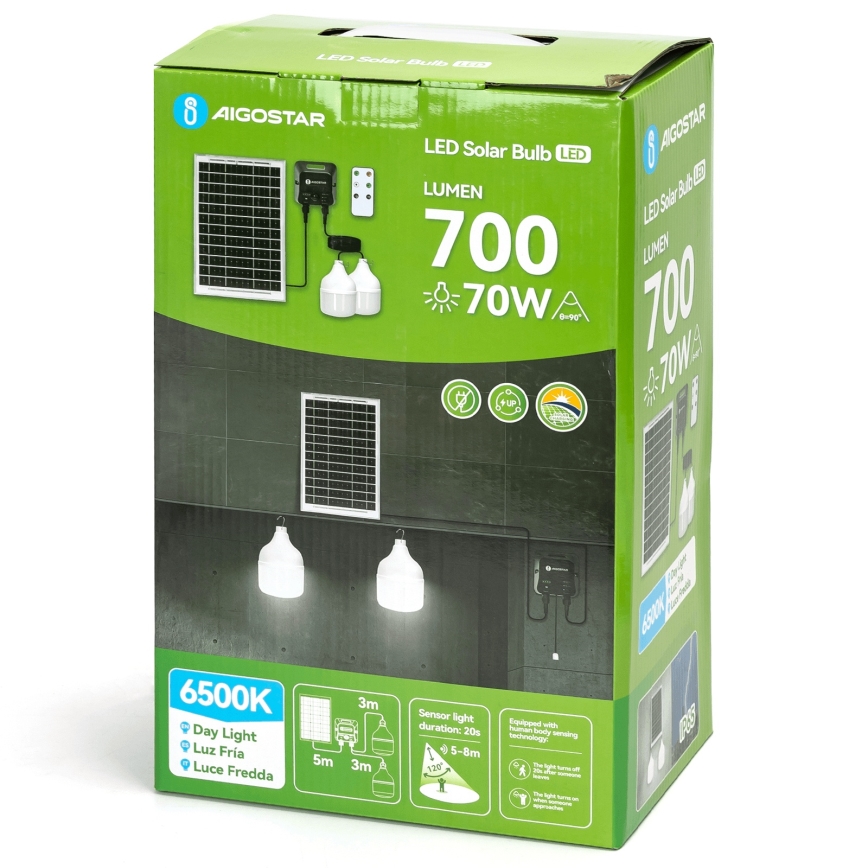Aigostar - LED Saules enerģijas lustra ar sensoru 2xLED/35W/12V 6000 mAh 6500K d. 10 cm + tālvadības pults