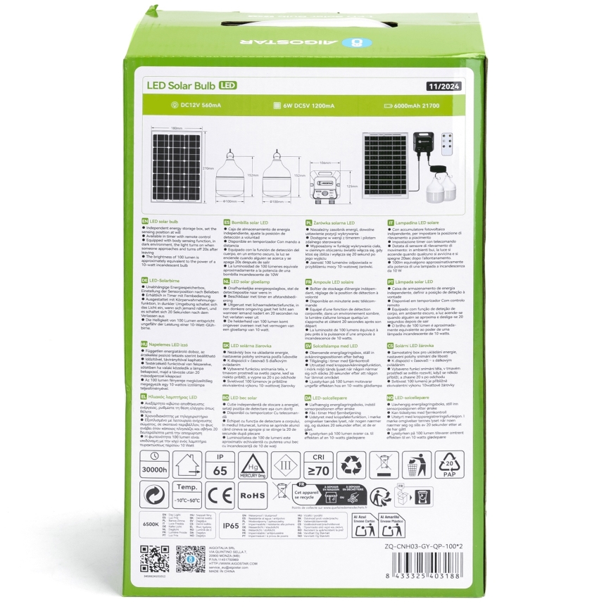 Aigostar - LED Saules enerģijas lustra ar sensoru 2xLED/35W/12V 6000 mAh 6500K d. 10 cm + tālvadības pults