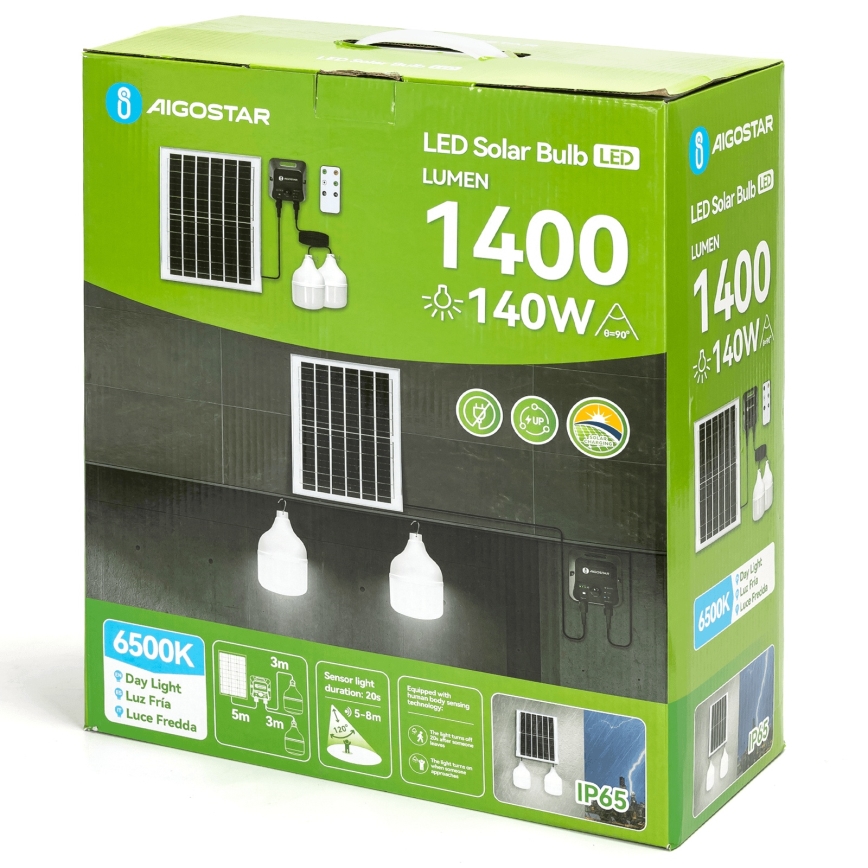 Aigostar - LED Saules enerģijas lustra ar sensoru 2xLED/70W/12V 12000 mAh 6500K d. 12 cm + tālvadības pults
