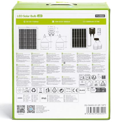 Aigostar - LED Saules enerģijas lustra ar sensoru 2xLED/70W/12V 12000 mAh 6500K d. 12 cm + tālvadības pults