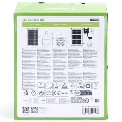Aigostar - LED Saules enerģijas lustra ar sensoru LED/35W/12V 3000 mAh 6500K d. 10 cm + tālvadības pults