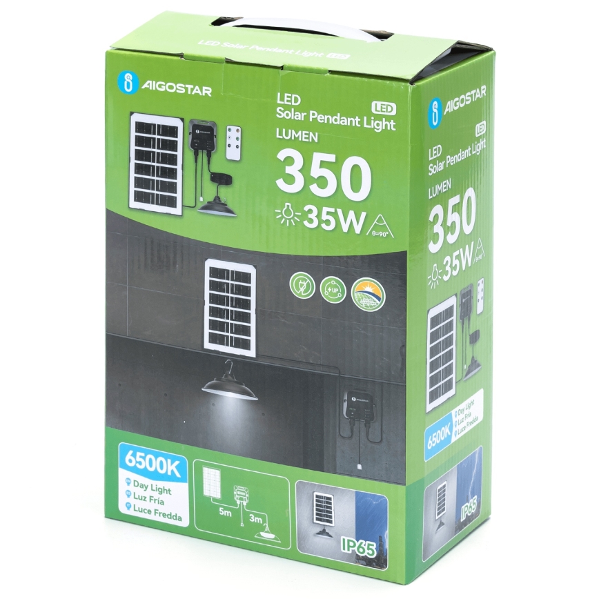 Aigostar - LED Saules enerģijas lustra LED/35W/12V 3000 mAh 6500K d. 15 cm + tālvadības pults