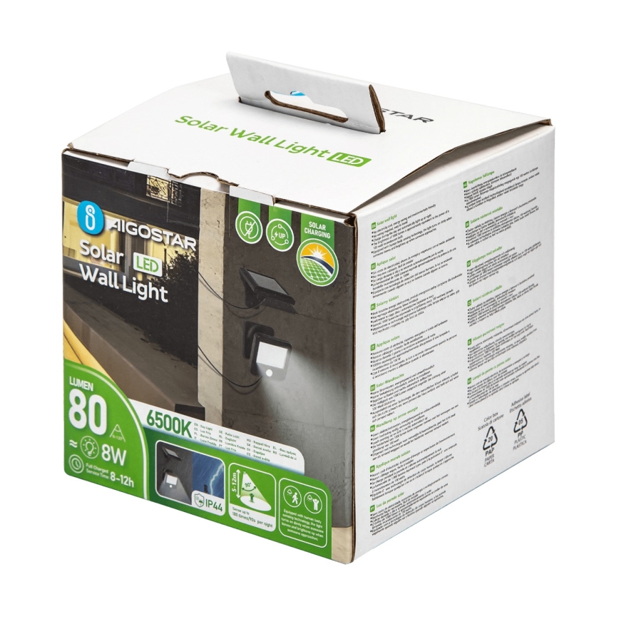 Aigostar - LED Saules enerģijas sienas lampa ar sensoru LED/0,64W/3,7V 600 mAh 6500K IP44