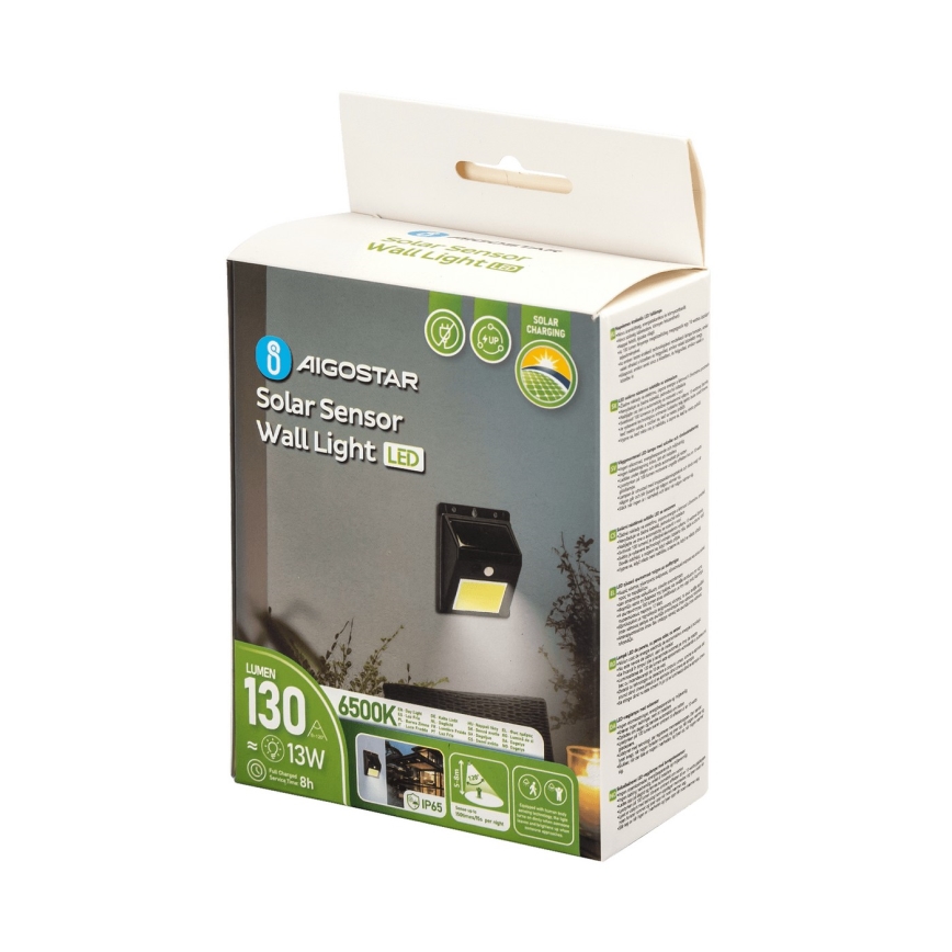 Aigostar - LED Saules enerģijas sienas lampa ar sensoru LED/13W/5,5V 6500K IP65