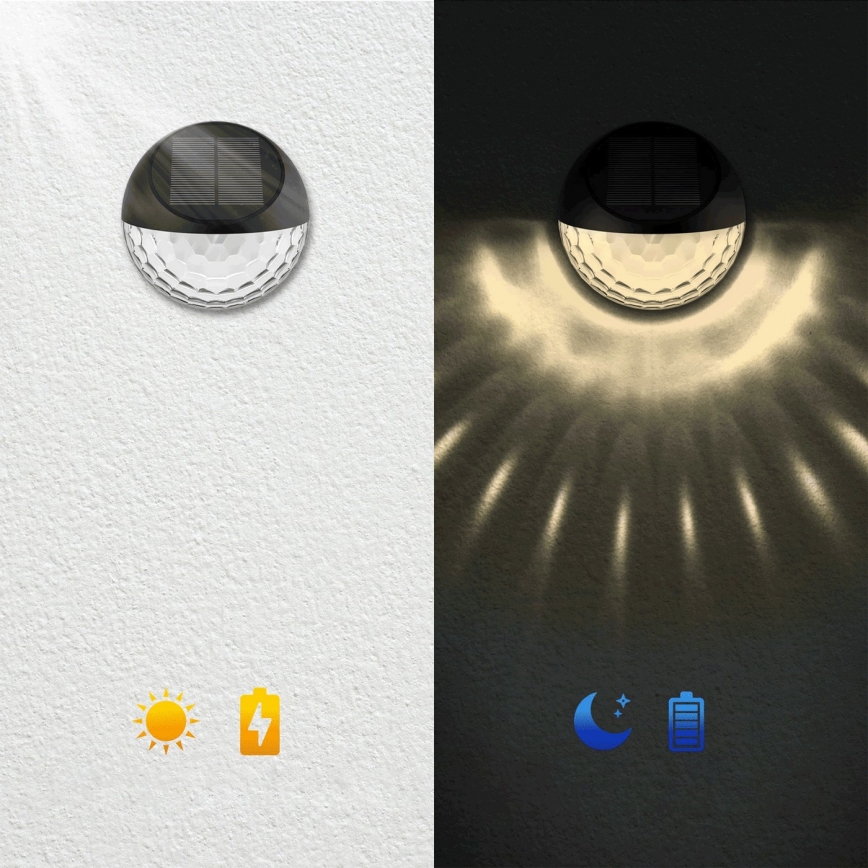 Aigostar - LED Saules enerģijas sienas lampa LED/2W/1,2V melna 300 mAh 2700K IP44
